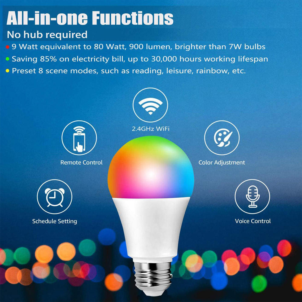 Factory Google Home Bulb Light 9W RGB Lamp 220V Smart Lighting E27 Led Bulb