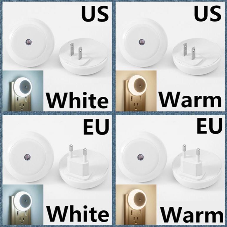 LED Night Light Smart Night Sensor Round Plug in Wall Night Lamp Bathroom Home Kitchen Hallway Staireway Bedroom Nightlight