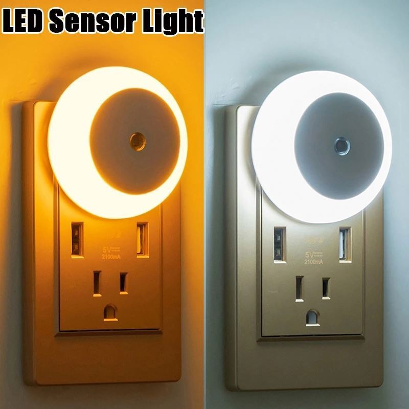 LED Night Light Smart Night Sensor Round Plug in Wall Night Lamp Bathroom Home Kitchen Hallway Staireway Bedroom Nightlight