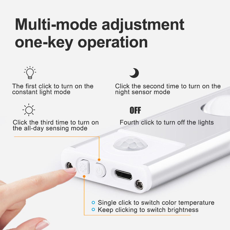 Rechargeable Magnetic Wireless Motion Sensor Closet Light Under Cabinet Light with Aluminum Luminous Cabinet Lamp