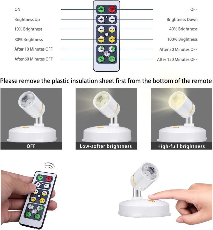 Stick on Anywhere Rotatable Dimmable Battery Operated LED Wireless Spot Lights