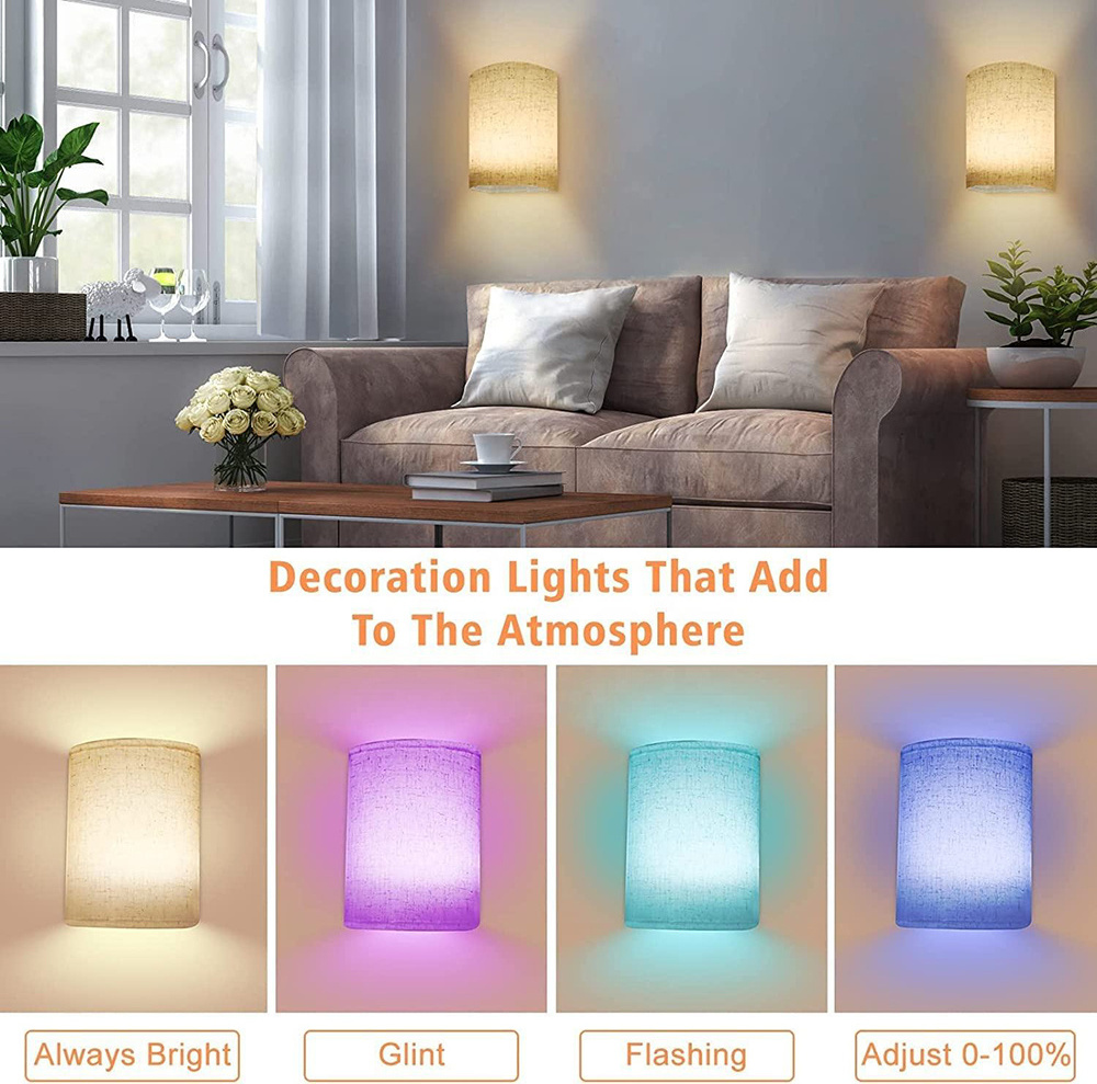 Battery Operated Wall Lights Indoor With Remote Wireless Led Wall Lights With Fabric Shade Changeable Dimmable Wall Lamp