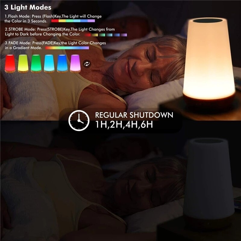 Table Lamp Bedside Lamp For Bedroom 13 Color Changing Touch Night Light RGB Remote Dimmable USB Rechargeable Portable Room Light