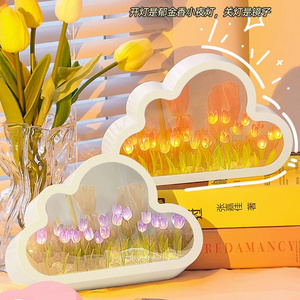 Newest Mini Flower Bedroom Espejo De Tulipanes Sleeping Table Lamp Handmade Cloud Tulip Mirror Lamp