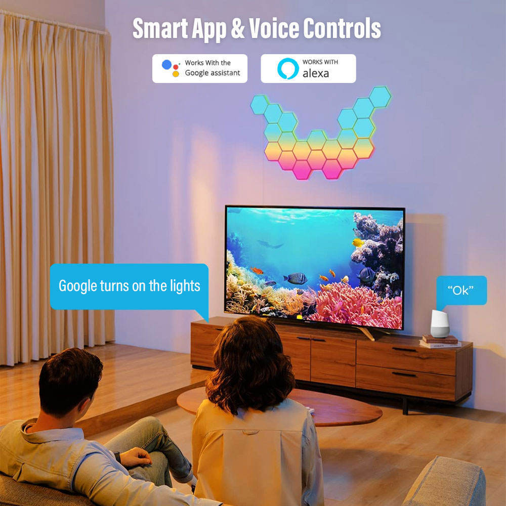 Gaming Light Voice Control App Remote Control Wall Cellular Bedroom Wall Lamp Rgb Hexagon Light Smart Quantum Light