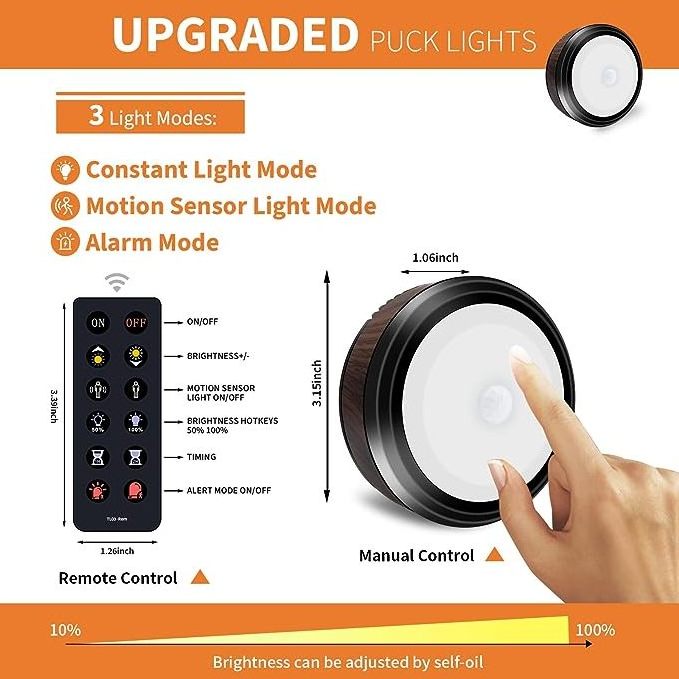 Remote Wireless Battery Operated Motion Sensor Security Lights Alarm Noise Maker Function Dimmable Under Cabinet Lighting