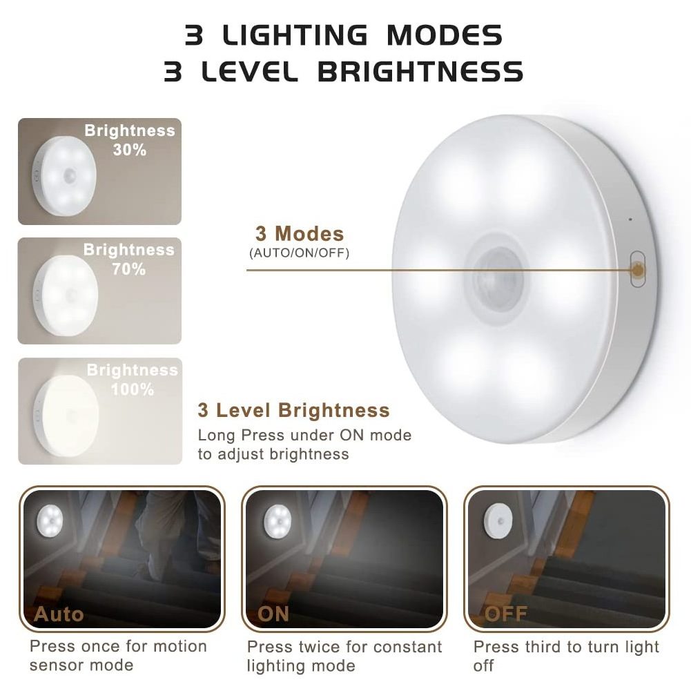 Under Closet Cabinet Counter Battery Operated Touch Motion Sensor Led Puck Night Lights For Kitchen Stairs Hallway