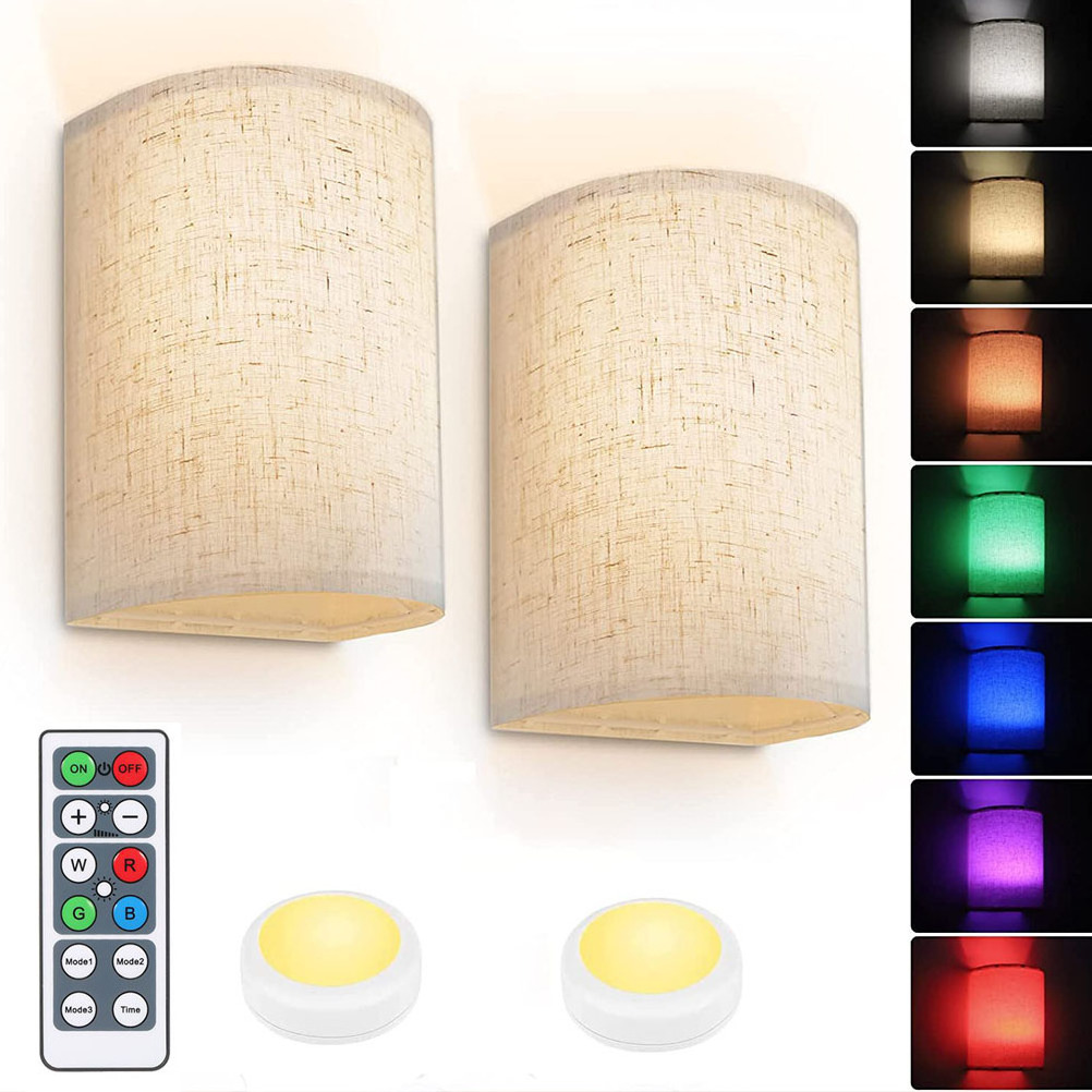 Battery Operated Wall Lights Rechargeable Rgb Colors Dimmable Wall Sconces With Remote Control Wireless LED wall Lamp 2 Pcs