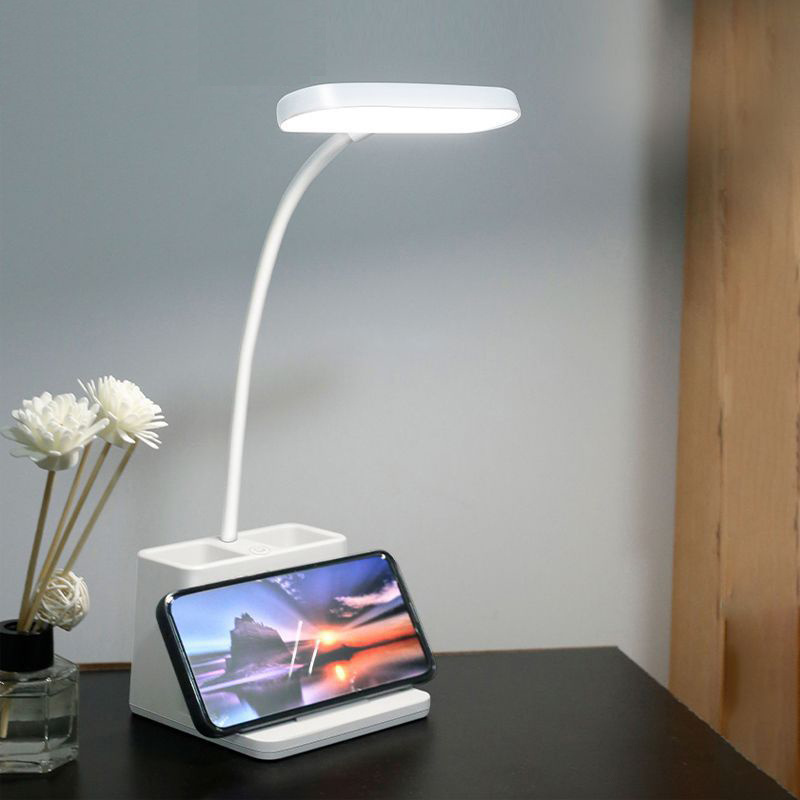 Rechargeable Battery Operated Pen Holder White Desk Light lamp Adjustable Gooseneck LED Small Desk Lamp for Home Office Bedrooms