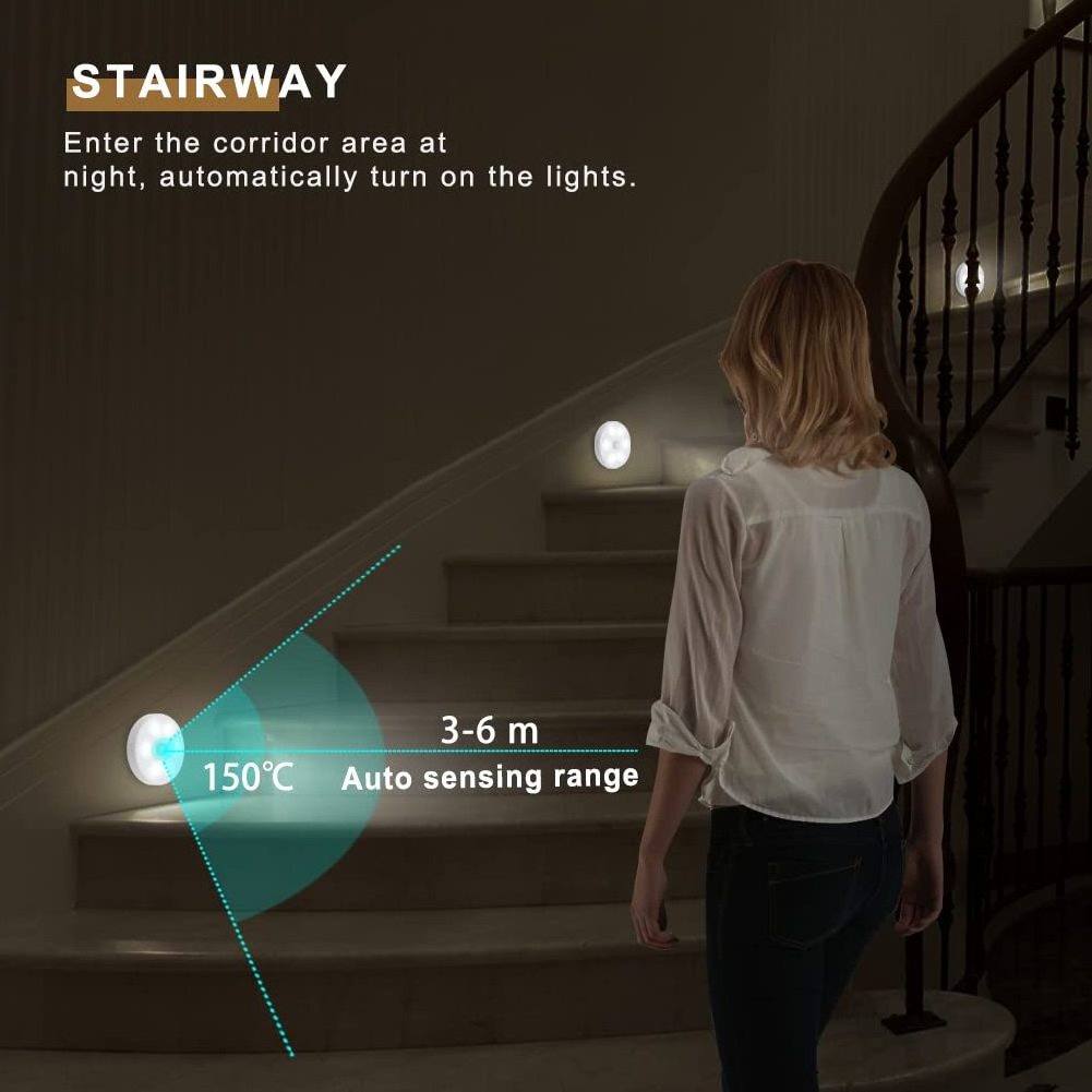 Under Closet Cabinet Counter Battery Operated Touch Motion Sensor Led Puck Night Lights For Kitchen Stairs Hallway