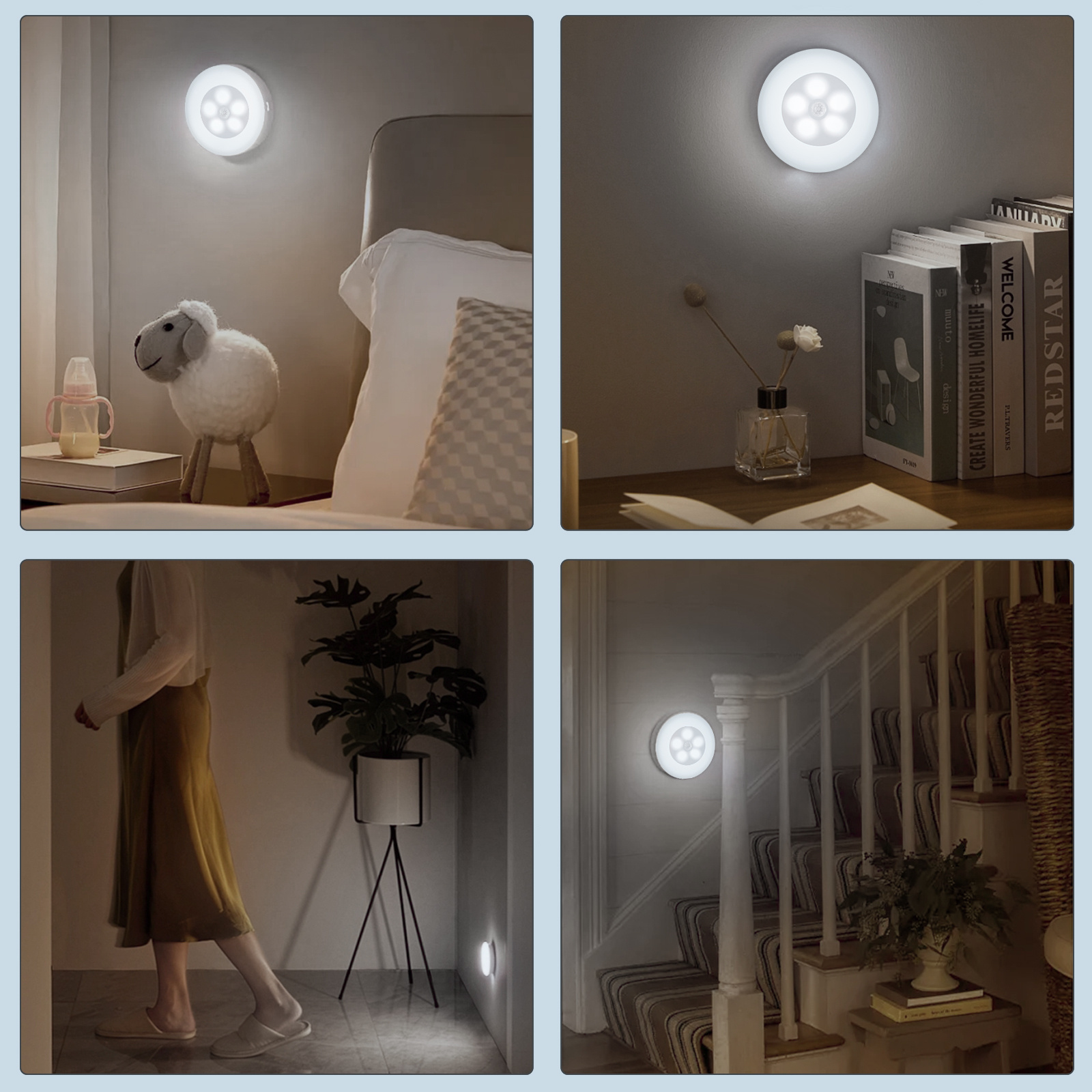 Motion Sensor Puck Light Wireless LED Closet Lighting Battery Operated For Hallway Bedroom Kitchen Cabinet Light