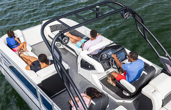 Newest Kinocean luxury pontoon boat for fishing with outboard motor and anchors a top choice for fishing enthusiasts for sale