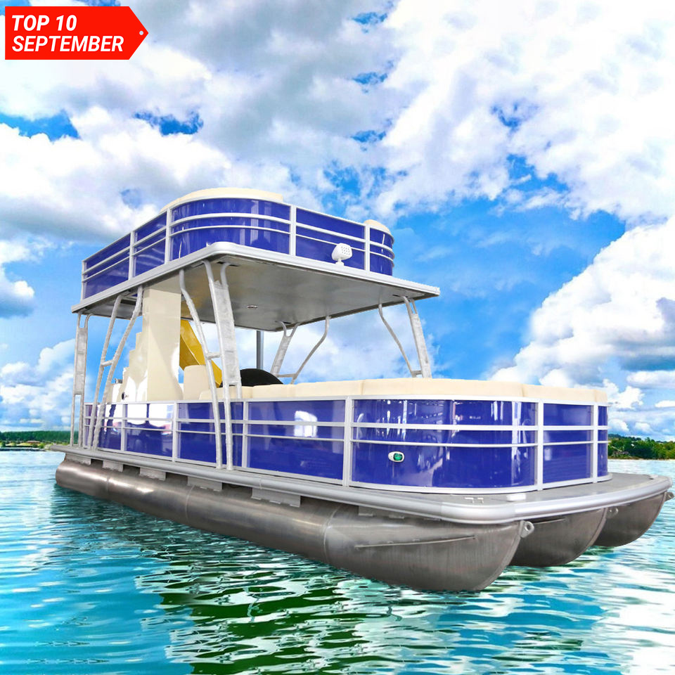 Kinocean 2023 Double Decker Luxury Aluminum Pontoon Boat Biggest Passenger Boat With Slide for sale