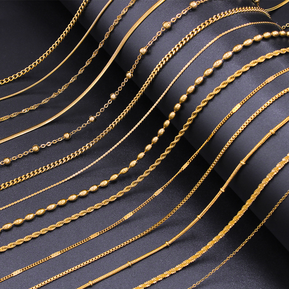 14K 18K Gold Stainless Steel Fashion Jewelry Necklaces Cuban Link Chain Oval Bead Necklace Multi Prime Chain for Jewelry Making