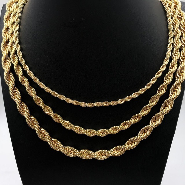 Cheap 2mm 3mm 4mm 6mm 24in stainless steel chain necklace 14k 18K 24K gold plated  Twist Rope Chain