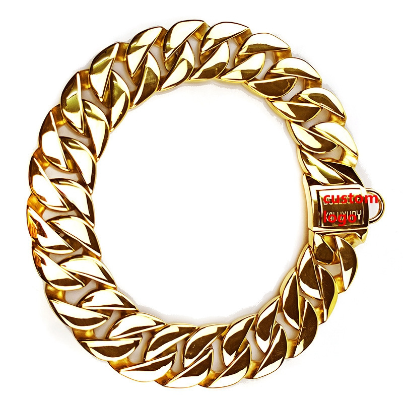 43mm width big dog collar gold plated cuban link chain personalized stainless steel custom logo dog chain collar