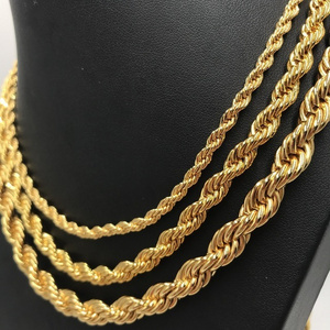 Cheap 2mm 3mm 4mm 6mm 24in stainless steel chain necklace 14k 18K 24K gold plated  Twist Rope Chain