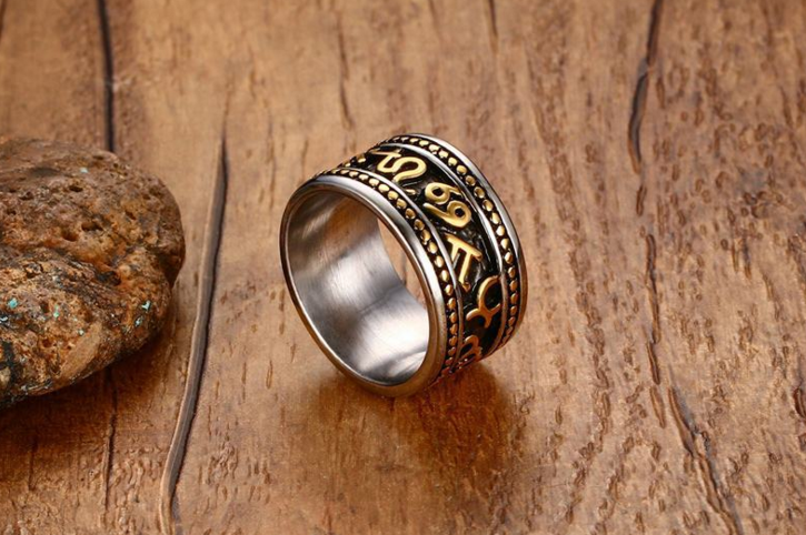 Gold Plated Mohammad Allah Arabic Islamic Muslim Mens Ring