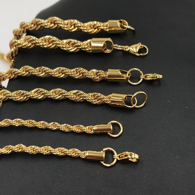 Cheap 2mm 3mm 4mm 6mm 24in stainless steel chain necklace 14k 18K 24K gold plated  Twist Rope Chain