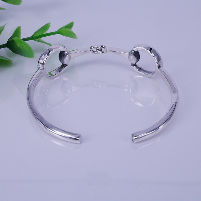 S925 Sterling Silver Stirrup Bangle Bracelet, Horse Saddle Equestrian Double Bit Snaffle Cuff Bracelet