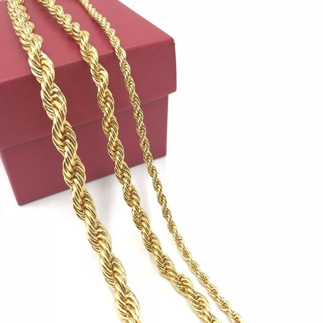 Cheap 2mm 3mm 4mm 6mm 24in stainless steel chain necklace 14k 18K 24K gold plated  Twist Rope Chain