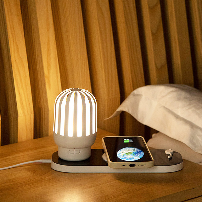 Bedroom Decor Dorm Multifunctional Reading Light Bedside Lamp with Wireless Charging Desk Lamp and Charging Station