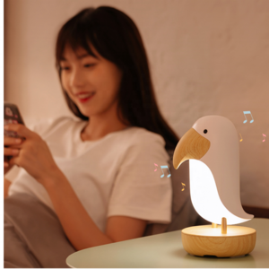 Bedside table lamp rechargeable portable wooden night light with speaker