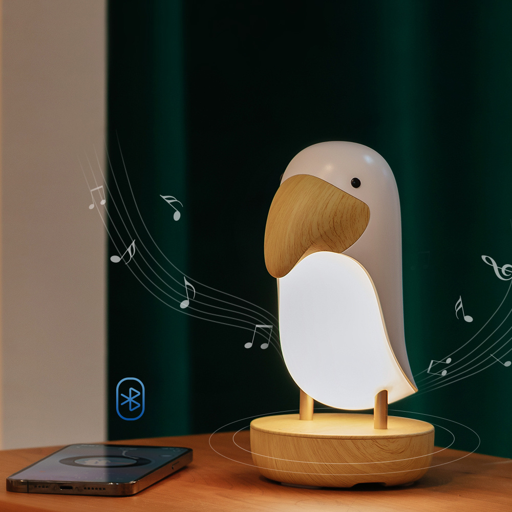 Bedside table lamp rechargeable portable wooden night light with speaker