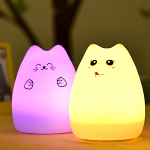 Portable LED Children Night Light Kids Multicolor Silicone Cat Lamp Nursery Nightlight Which Changes Color by Tap