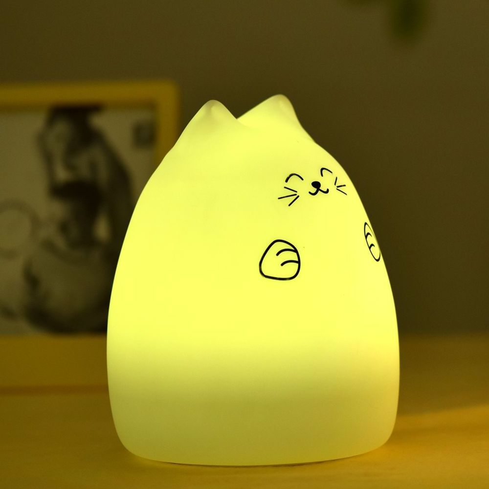 Portable LED Children Night Light Kids Multicolor Silicone Cat Lamp Nursery Nightlight Which Changes Color by Tap