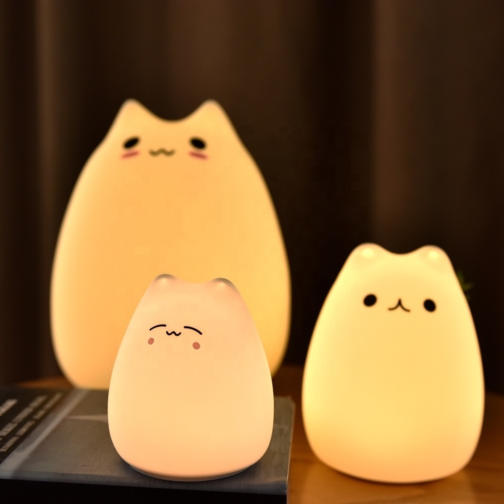 Creative Cute Cat LED Night Light For Children Baby Kids Multicolor Silicone Bedside Lamp Touch Sensor Tap Control Night Lamp