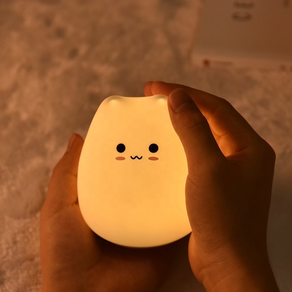 Creative Cute Cat LED Night Light For Children Baby Kids Multicolor Silicone Bedside Lamp Touch Sensor Tap Control Night Lamp