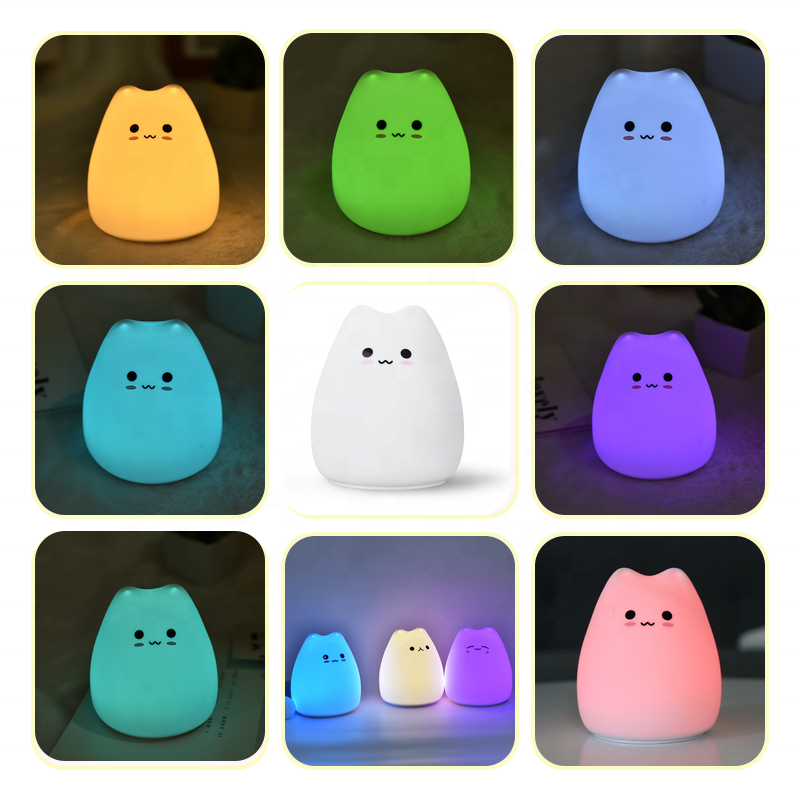 Creative Cute Cat LED Night Light For Children Baby Kids Multicolor Silicone Bedside Lamp Touch Sensor Tap Control Night Lamp