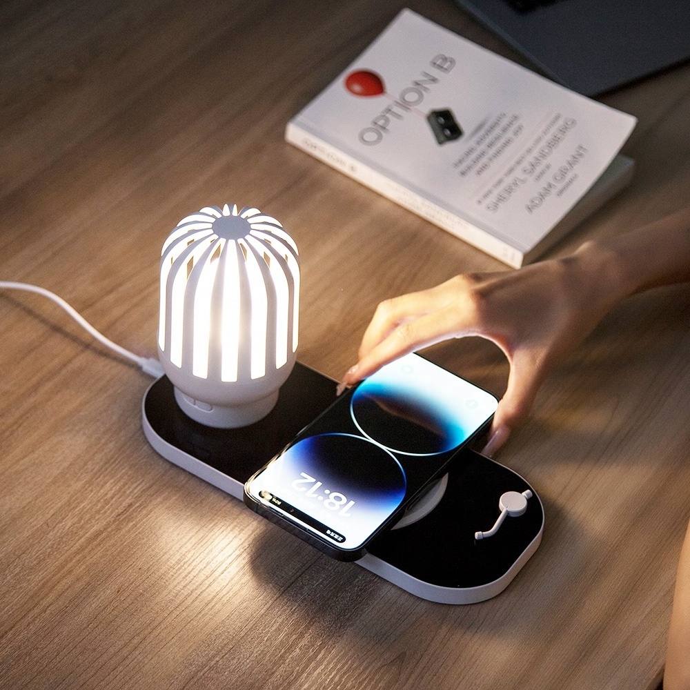 Bedroom Decor Dorm Multifunctional Reading Light Bedside Lamp with Wireless Charging Desk Lamp and Charging Station