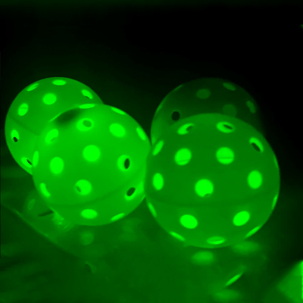 New LED luminous light up pickle ball green 40 holes 74mm electronic luminous skeleton ball pickleball