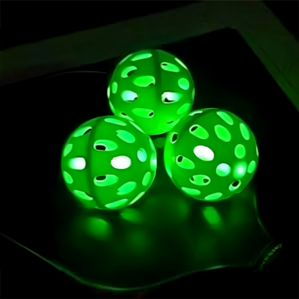 New LED luminous light up pickle ball green 40 holes 74mm electronic luminous skeleton ball pickleball