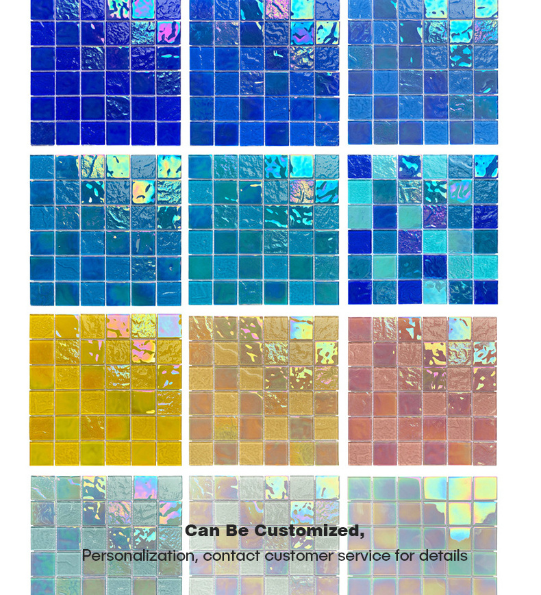 Custom Pool Waterline Swimming Pool Hot Melt Glass Mosaic Tiles Aqua Blue Mix White Mosaic Art Tile