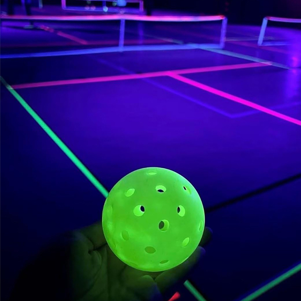 New LED luminous light up pickle ball green 40 holes 74mm electronic luminous skeleton ball pickleball