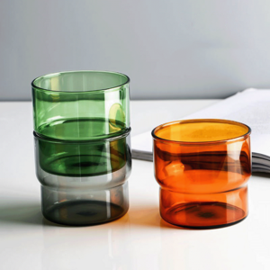 Eco-friendly lead-free stackable mug water cup borosilicate glass cup household color glass coffee cup