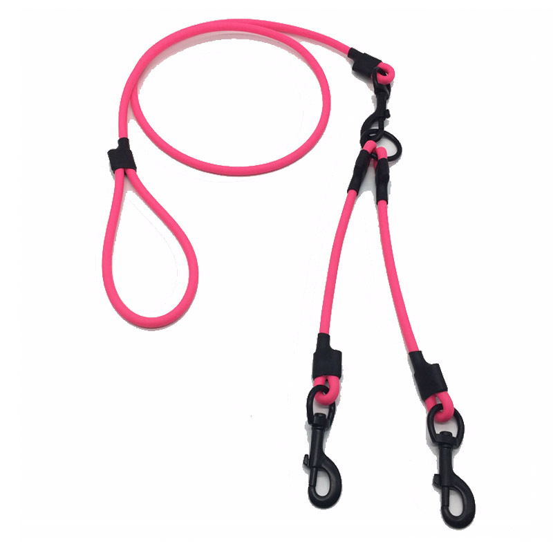 Durable Training Nylon Rubber Round Rope, Pull-Resistant, Anti-Odor, Easy to Clean, with Alloy Carabiner for 2 Dogs