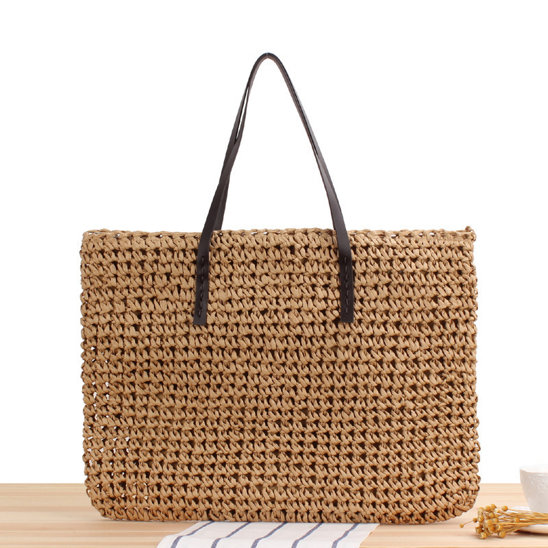 2024 Hot selling summer woman crochet letter straw paper handbag shoulder women tote beach bags