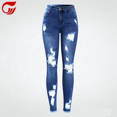 Low Waist Skinny Crazy Stretch Ripped Jeans Destroyed Denim Pants For Women