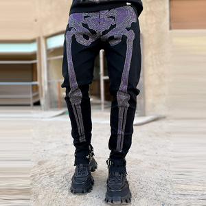 Hot selling black denim jeans fashion skeleton jeans custom logo rhinestone jeans men