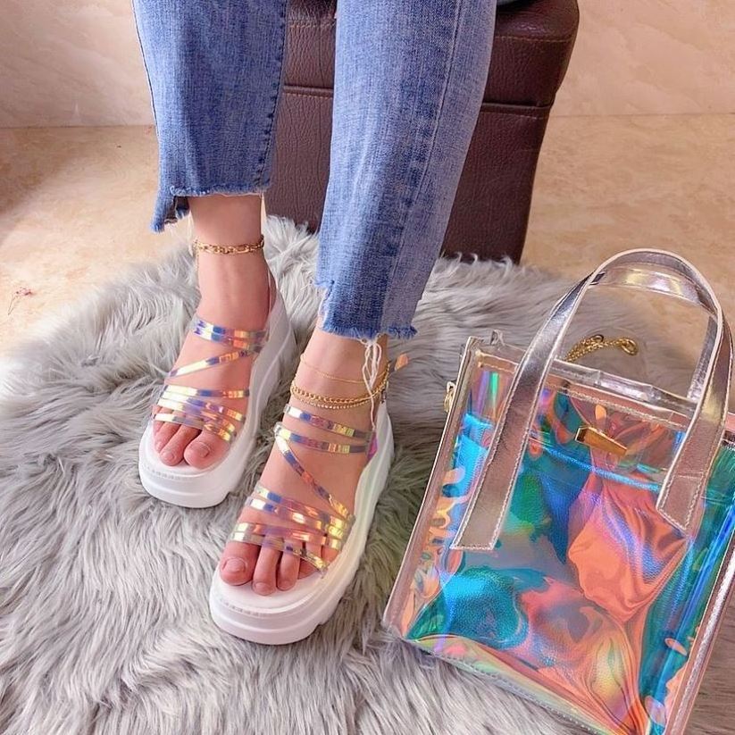 Hot selling transparent slippers popular high heels new model women sandals wholesale shoes bags