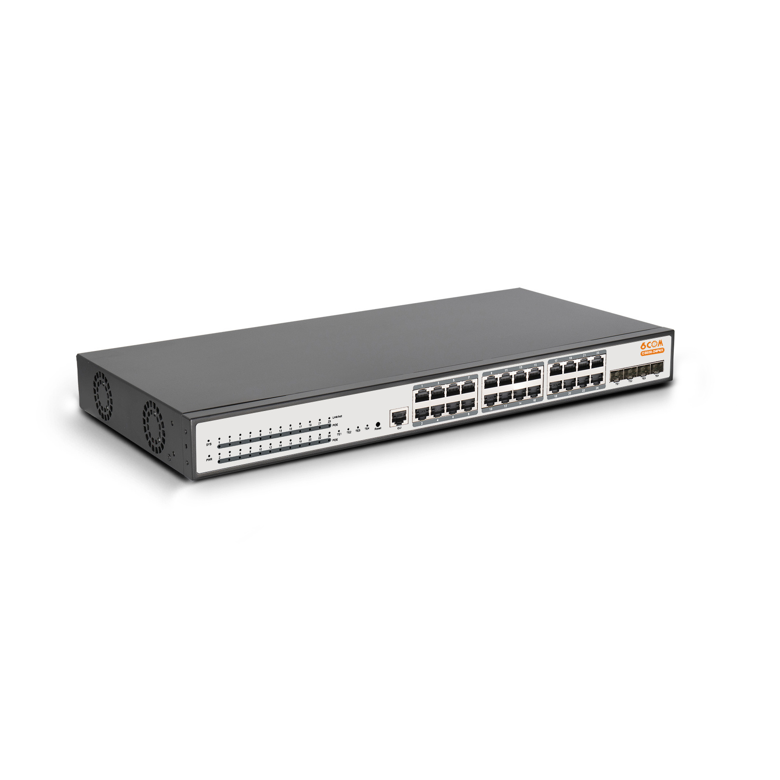 6COM  C3500-24P4X 24-Port 1G/10G PoE+ Switch, 24x GE RJ45 PoE Ports, 4x 10GE SFP+ Uplinks Ports, 370W