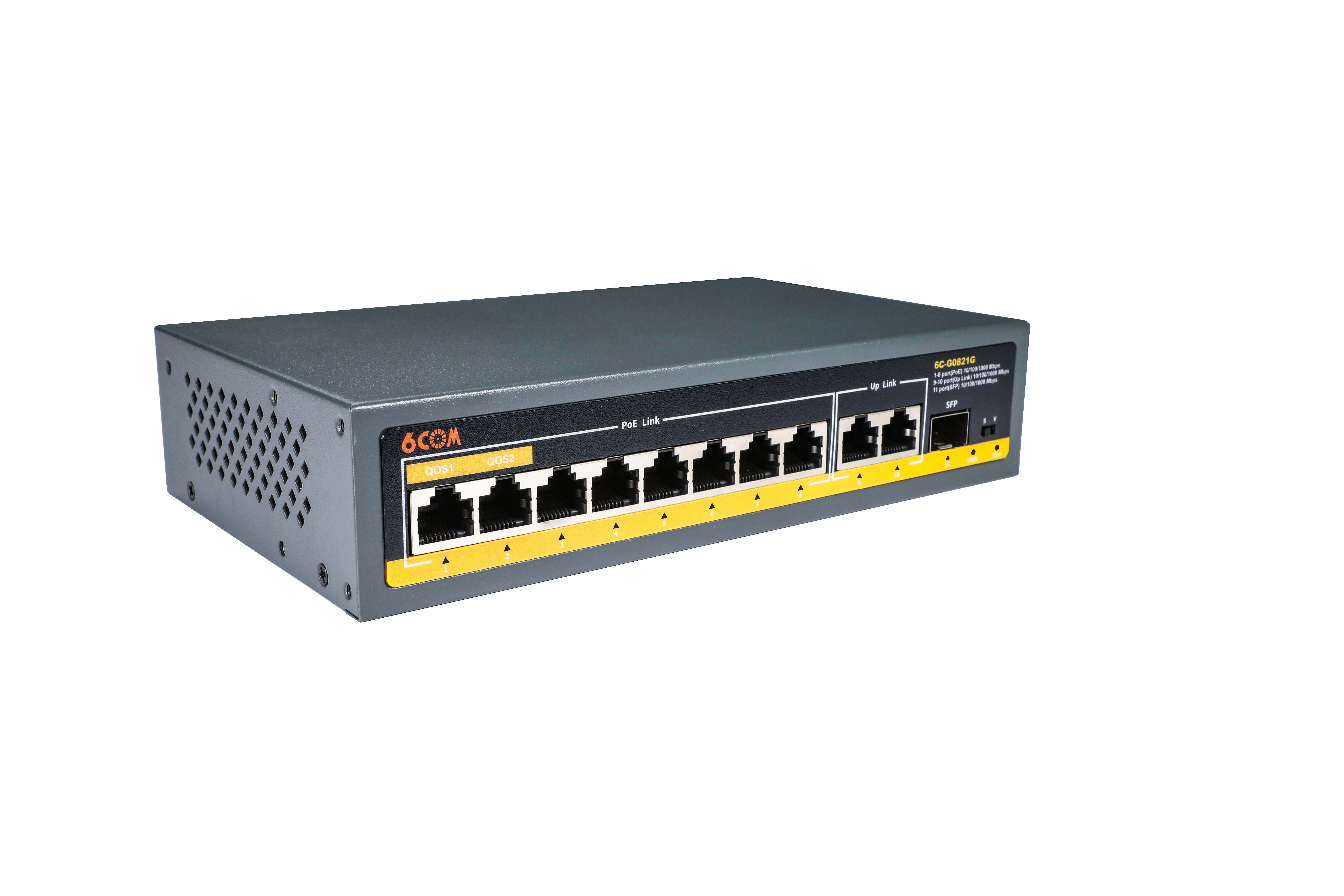 6COM 11 Port Gigabit PoE Switch with 8 PoE+ Port 2 Gigabit Uplink 1 SFP Port 120W AI Detection, Unmanaged Network Switch