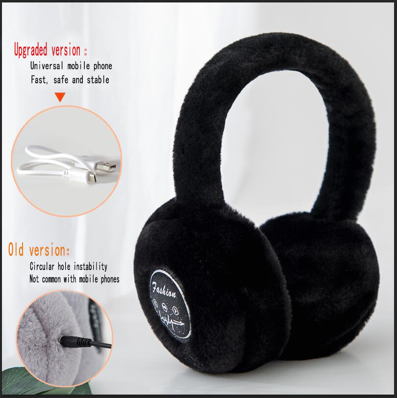 Factory Direct Sales Bluetooth 5.0 Music Earmuffs Wireless Call Earmuffs Rabbit Fur Plush Folding Earmuffs Headphone