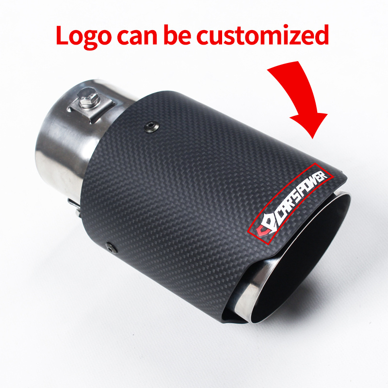 New 3 bolt matte carbon fiber LED light Exhaust Tip straight cut end twill carbon muffler for exhaust system