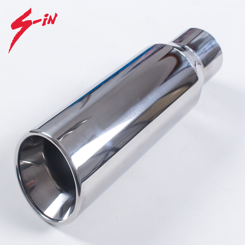 Universal single outlet long car exhaust pipe pickup truck exhaust muffler SS304 curling end exhaust tip silencer