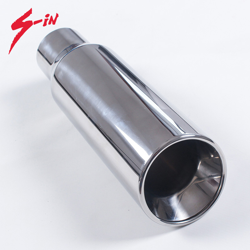 Universal single outlet long car exhaust pipe pickup truck exhaust muffler SS304 curling end exhaust tip silencer